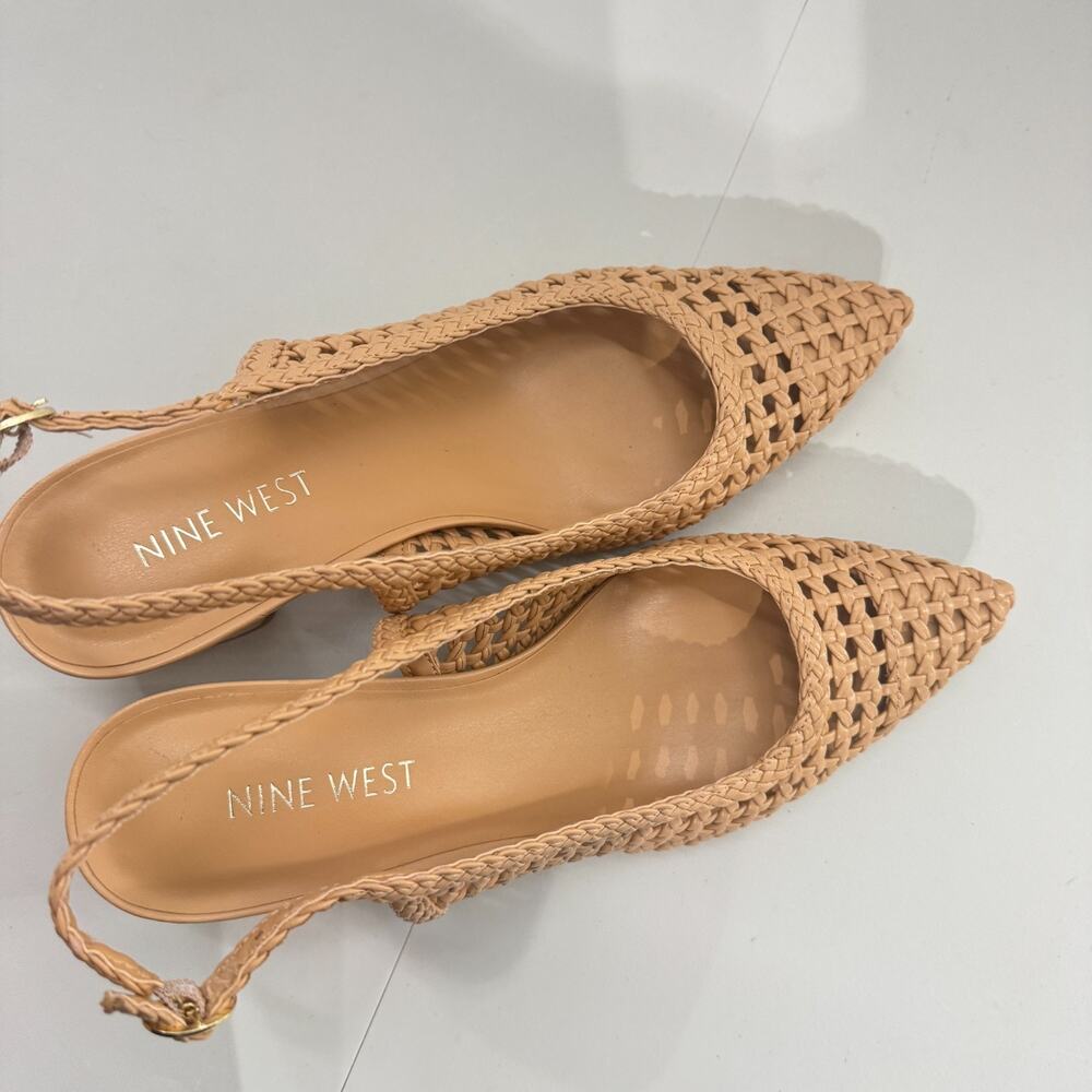 Nine West Elma 2 Woven Slingback Pumps Sz 7.5 Nude Tan Minimalist Coastal Office - Picture 8 of 9